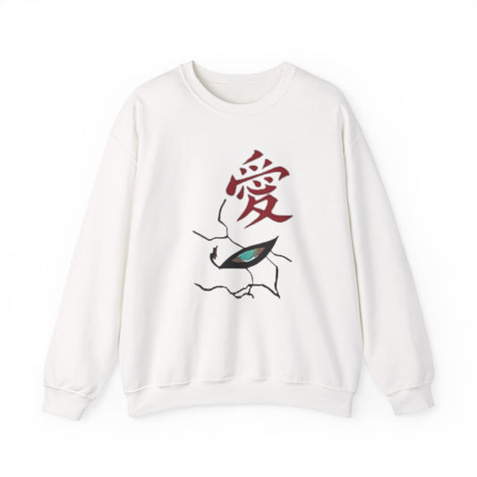 Crewneck Sweatshirt — Anime Boy Portrait with Red Roses Back Print