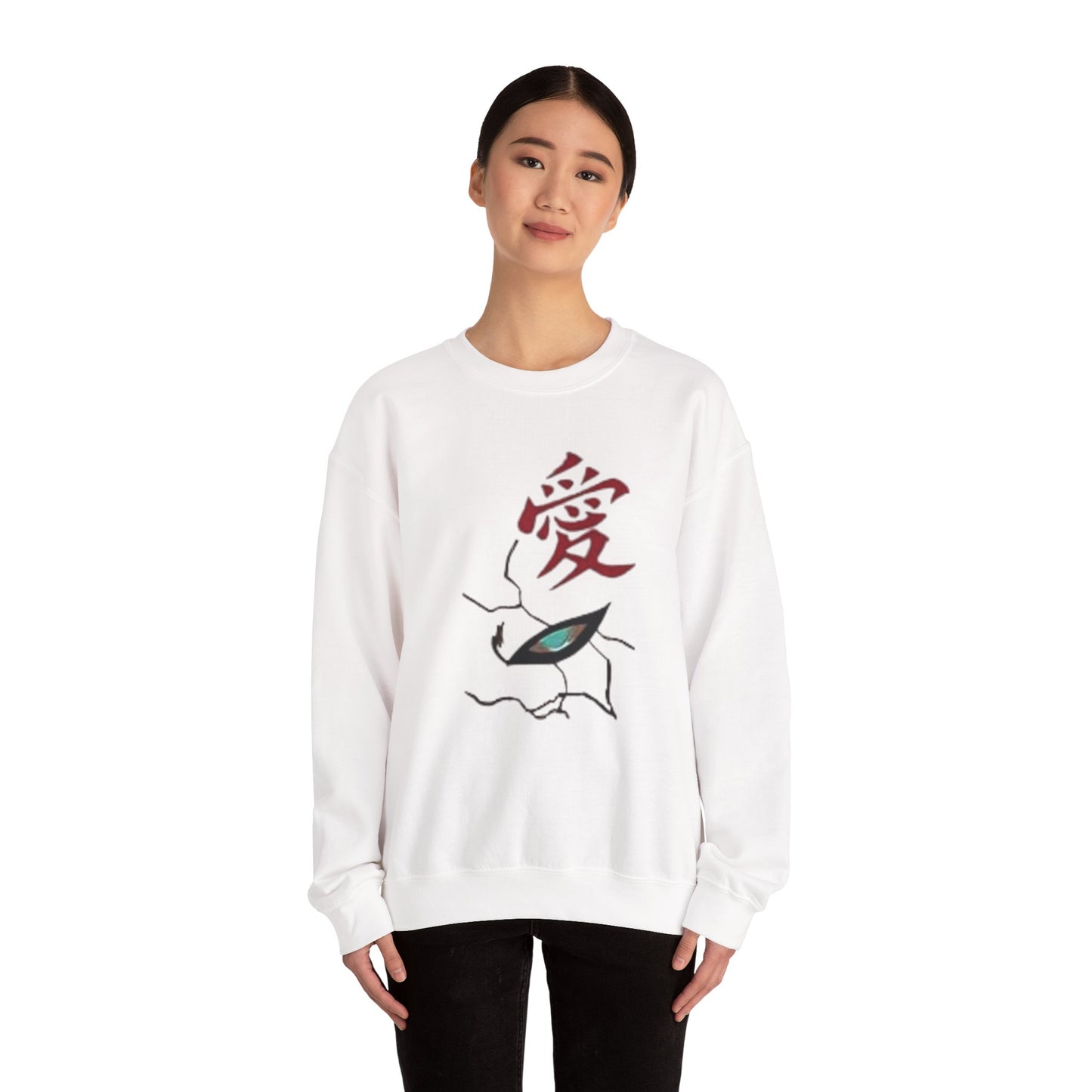 Crewneck Sweatshirt — Anime Boy Portrait with Red Roses Back Print