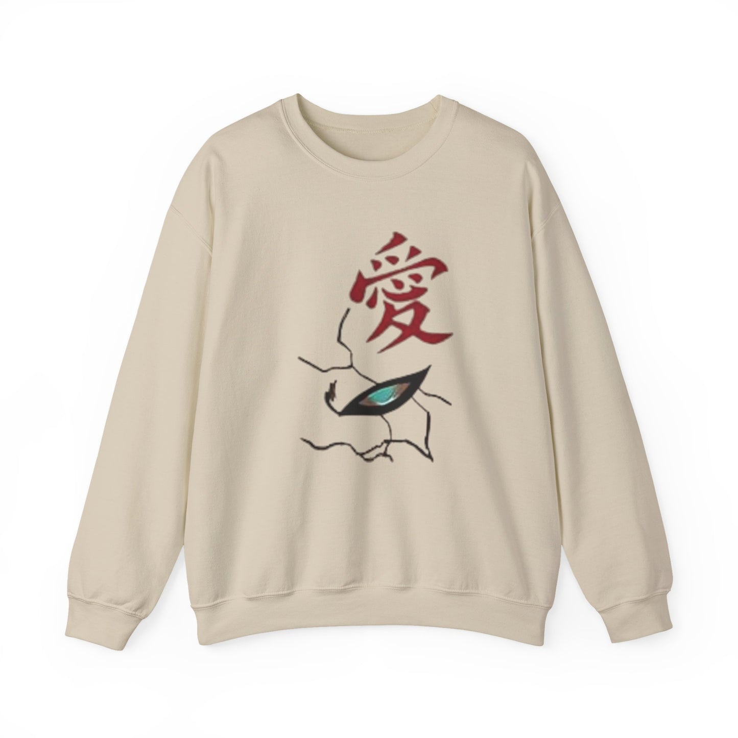 Crewneck Sweatshirt — Anime Boy Portrait with Red Roses Back Print