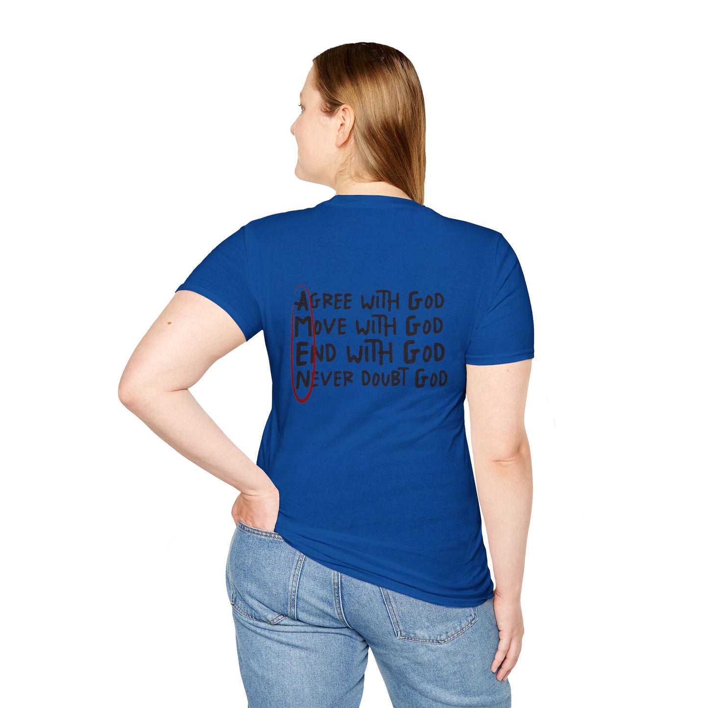 God Faith T-Shirt — 'Agree, Move, End, Never Doubt' Inspirational Christian Tee