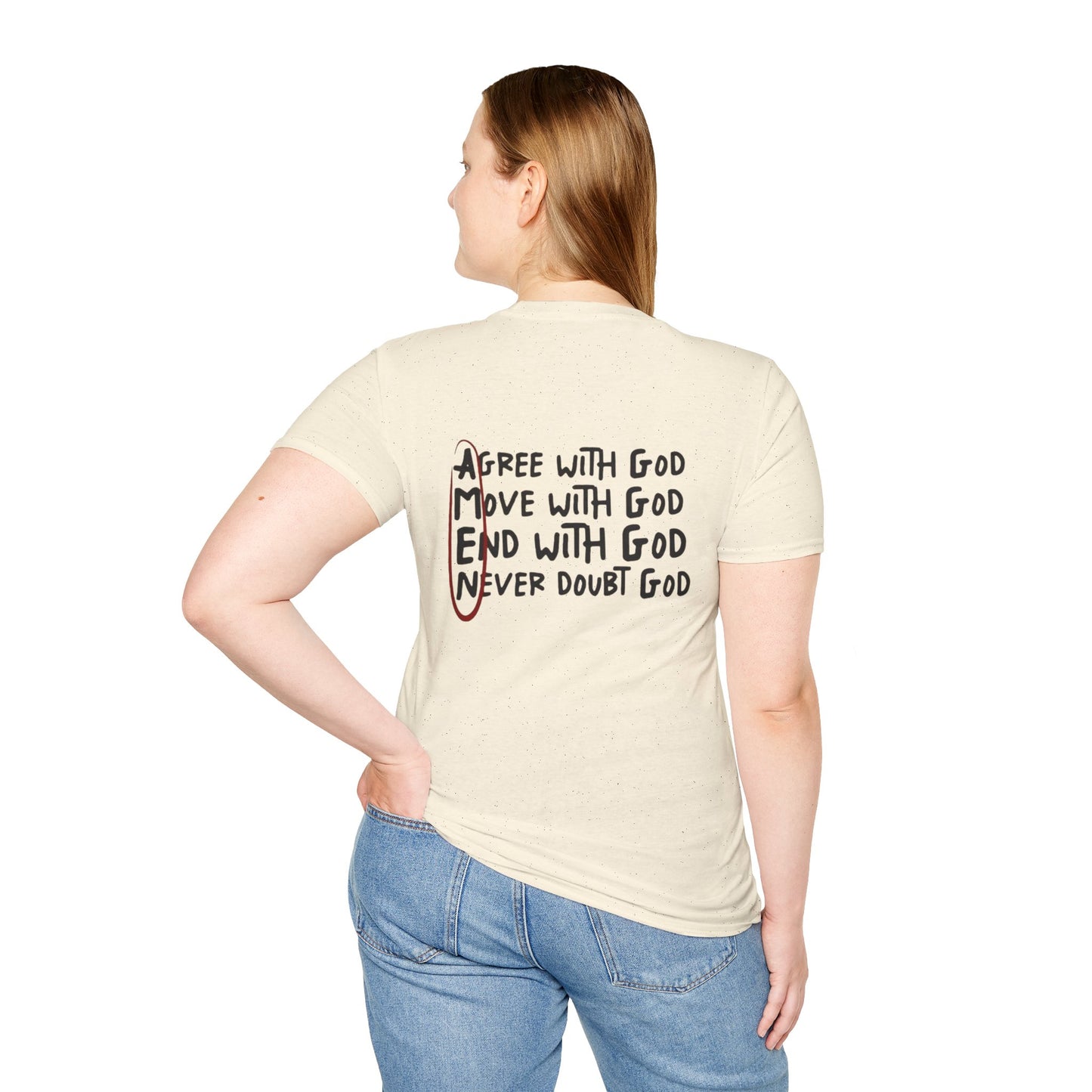 God Faith T-Shirt — 'Agree, Move, End, Never Doubt' Inspirational Christian Tee