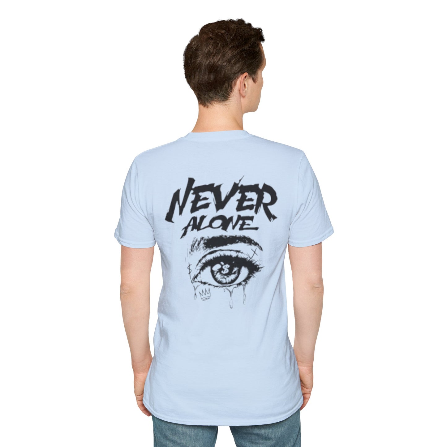 T-Shirt — "Never Alone" Graphic Tee with Forgive Within Script
