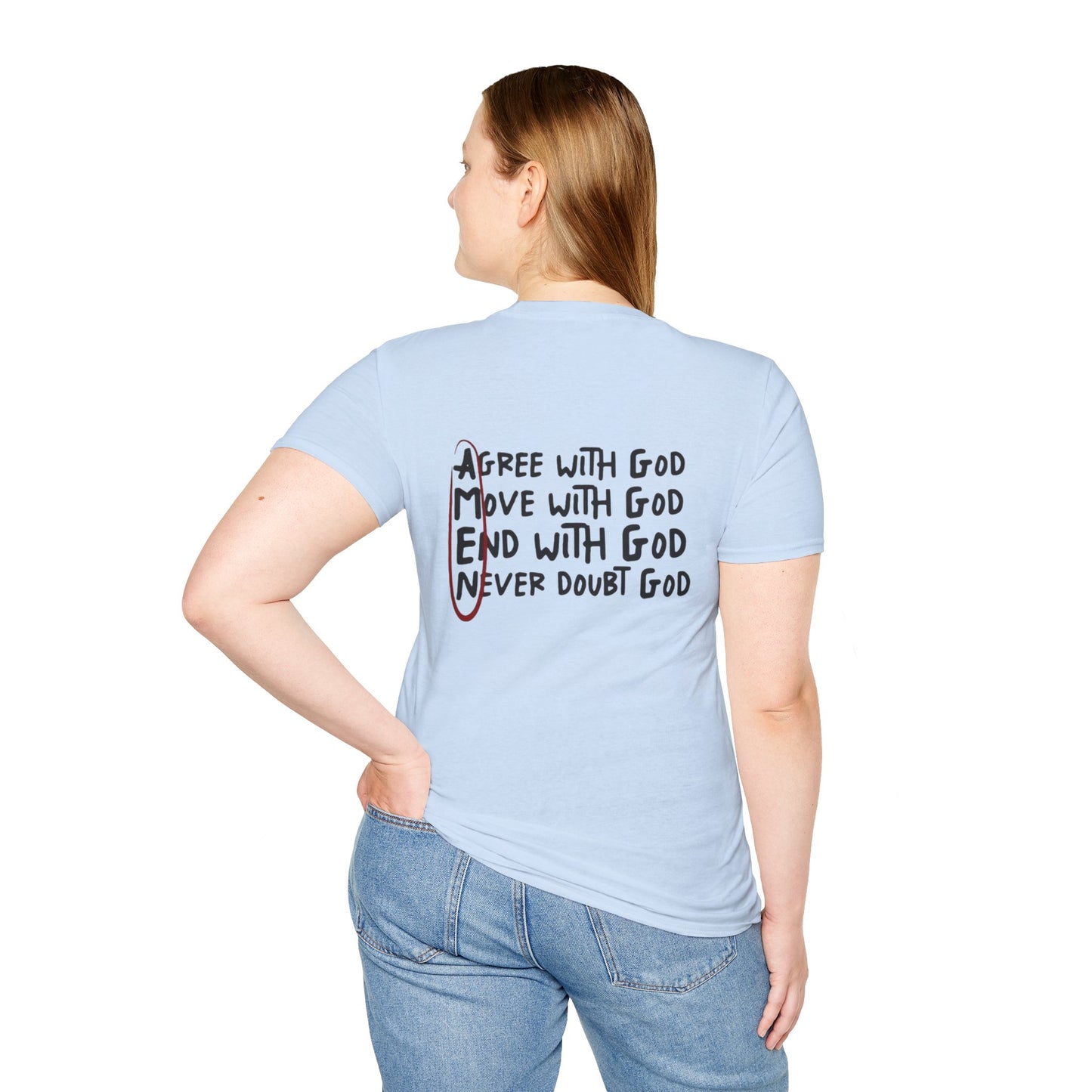 God Faith T-Shirt — 'Agree, Move, End, Never Doubt' Inspirational Christian Tee