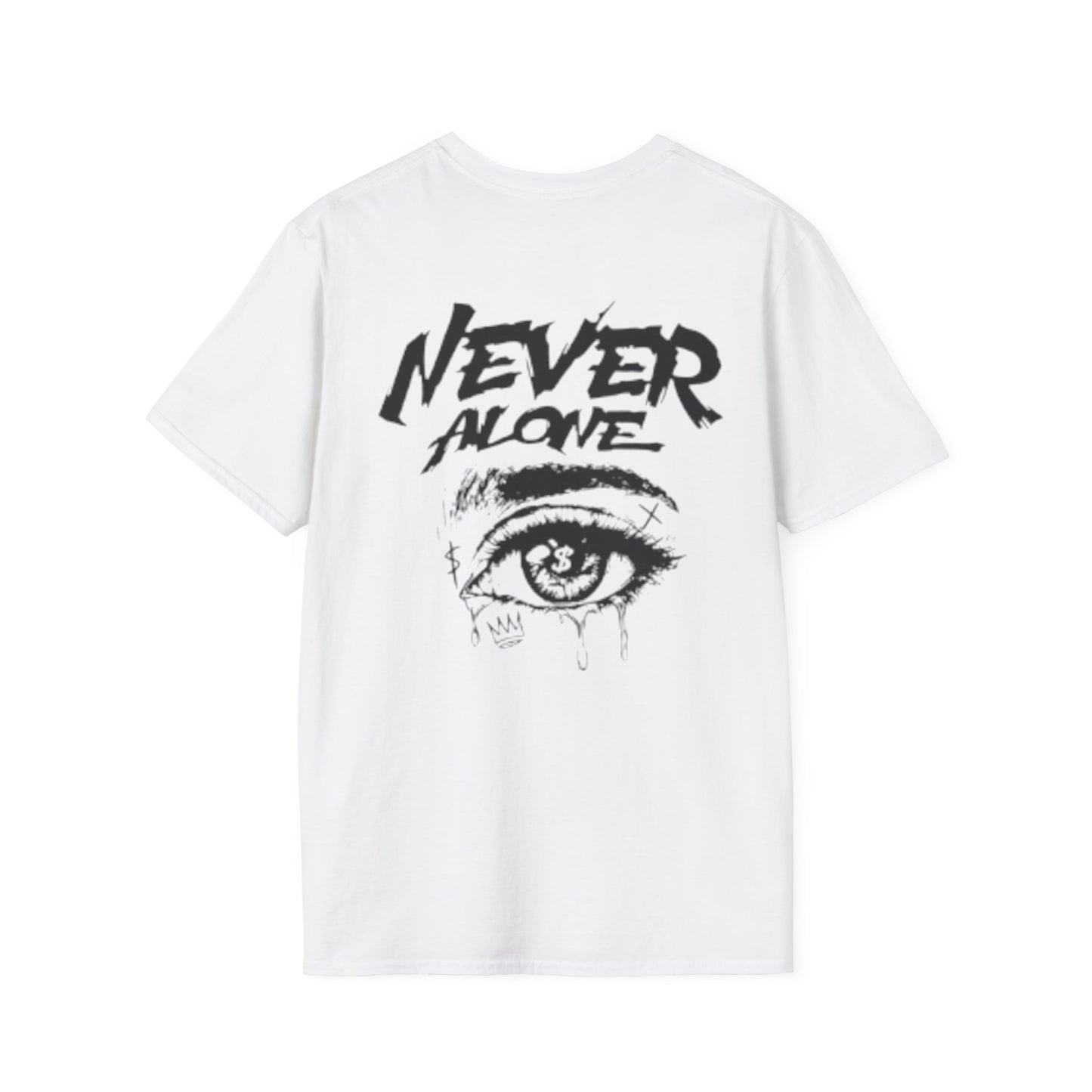 T-Shirt — "Never Alone" Graphic Tee with Forgive Within Script