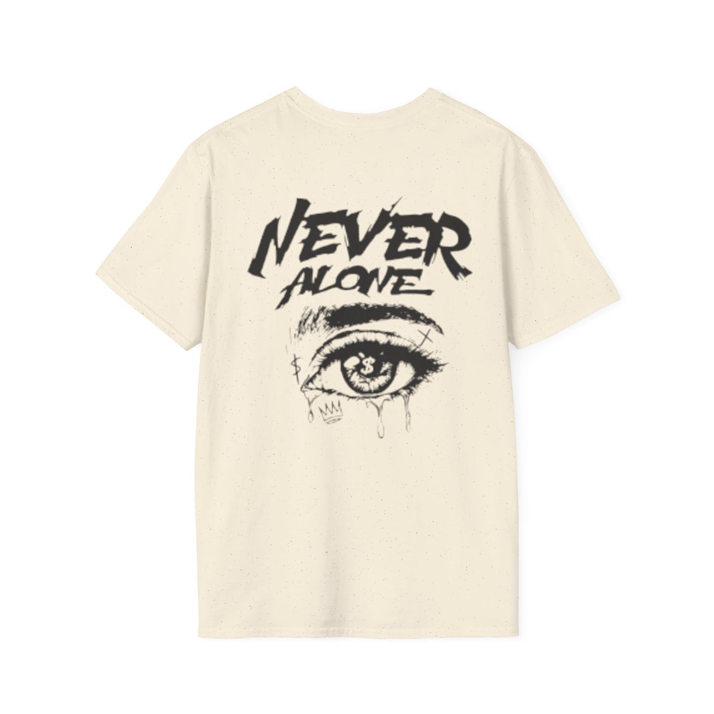 T-Shirt — "Never Alone" Graphic Tee with Forgive Within Script