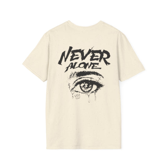 T-Shirt — "Never Alone" Graphic Tee with Forgive Within Script
