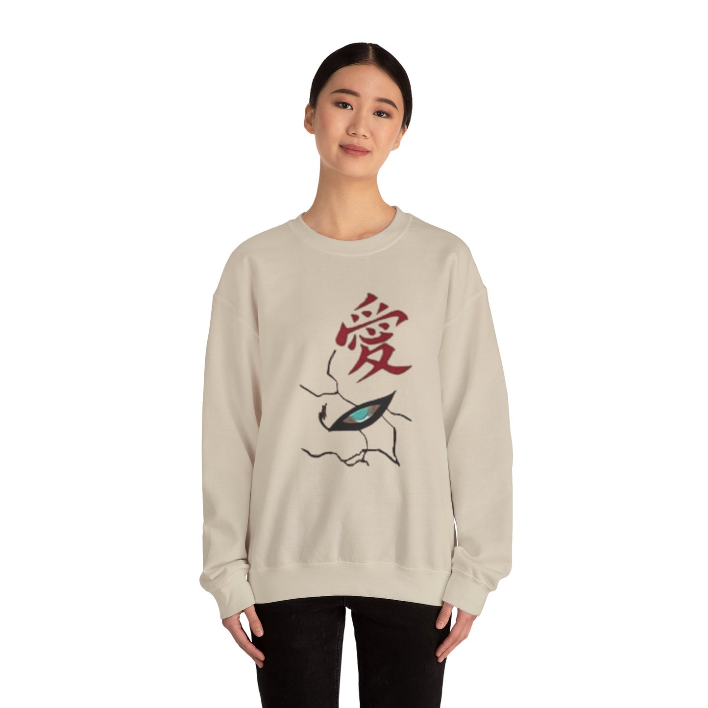 Crewneck Sweatshirt — Anime Boy Portrait with Red Roses Back Print