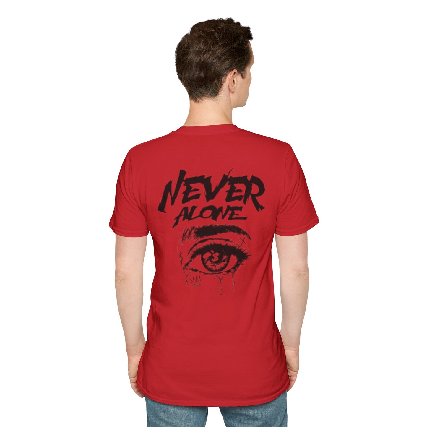 T-Shirt — "Never Alone" Graphic Tee with Forgive Within Script